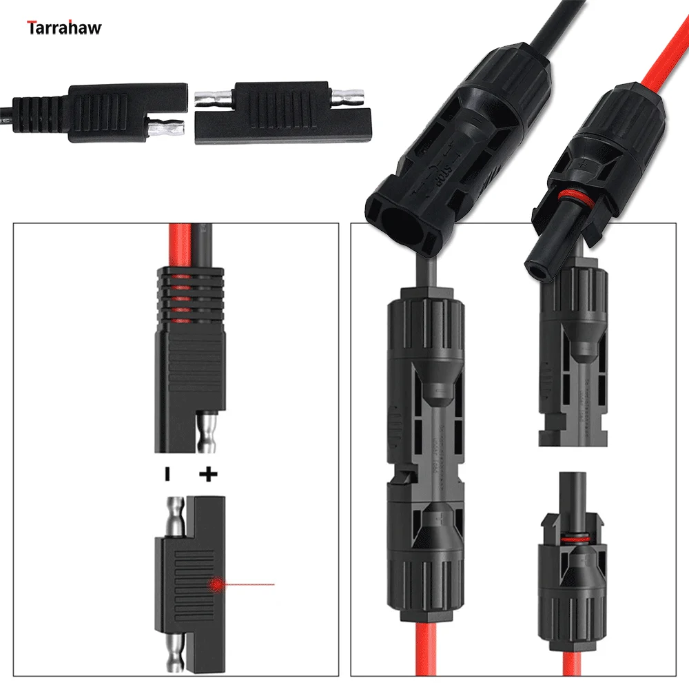 Solar Connector to Sae Plug 30A Photovoltaic Cable 10AWG Male or Female Vehicle Start Energy Storage Battery Waterproof Plug