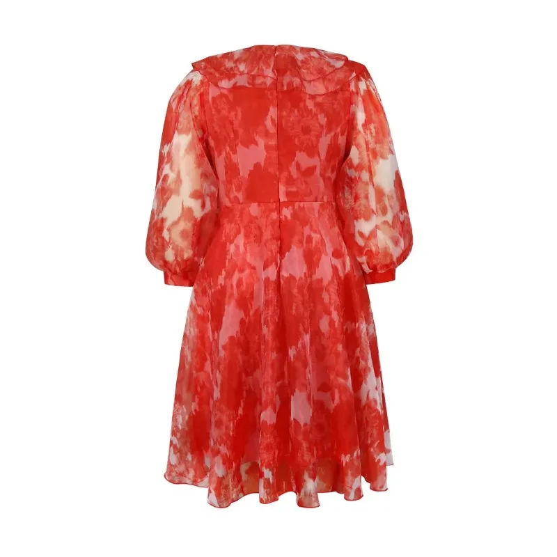 Dostosowana wiosenna i jesienna lekka sukienka z długim rękawem i rękawami w kształcie lampionu Bankietowa duża sukienka w kształcie litery A