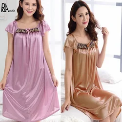 Women's Silk Silky Lace Crochet Bow Loose Sleep Nightgown, Long Shirt Robe, Silky Gown, Sexy Robe, Luxury, Large Size, 5XL