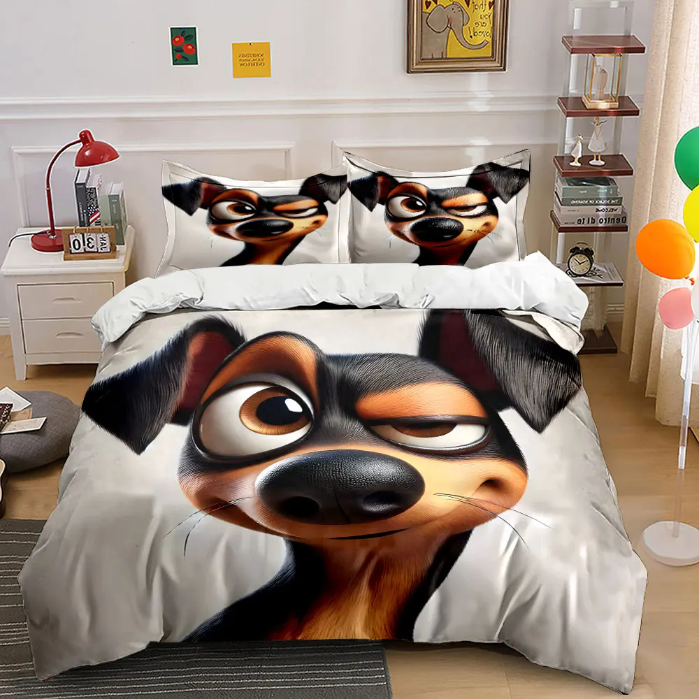 3pcs Funny cartoon puppy Pattern Duvet Cover Set Digital Print Colorful Polyester Bedding with Zipper Closur for kids gifts