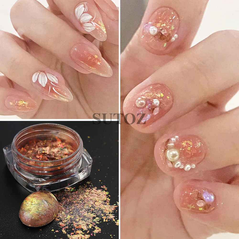 Ópalo iridiscente para uñas, láminas de polvo cromado con purpurina Aurora colorida, efecto camaleón, Material decorativo para manicura, LEBYJO-02