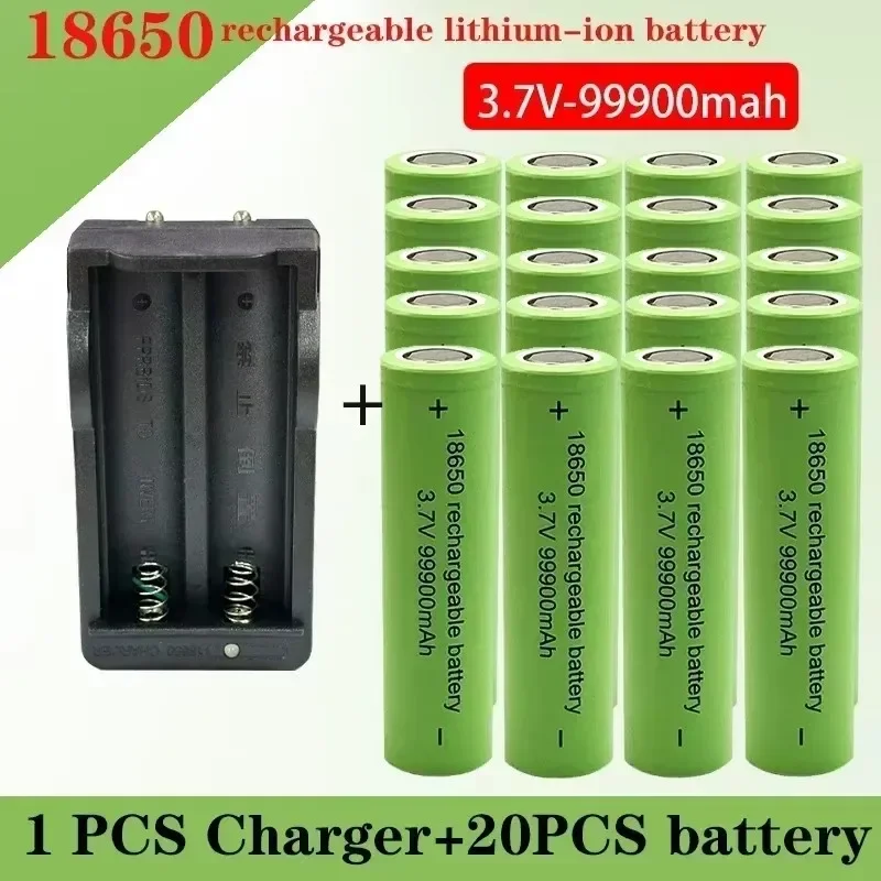 

8650 Battery, Large Capacity 99900Mah 3.7V+charger, Lithium-ion Rechargeable Battery for Toy Flashlights, Screwdriver Battery