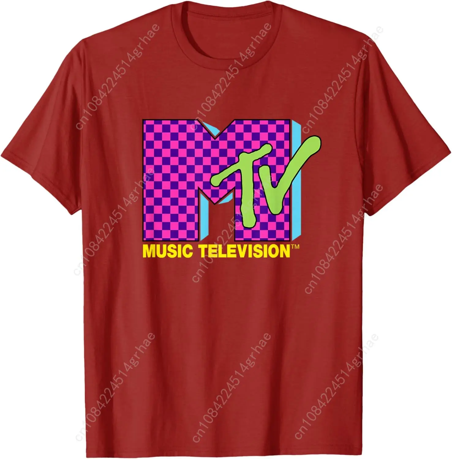 تي شيرت MTV Music Television Retro 80's Neon Pink Checkerboard Logo #5