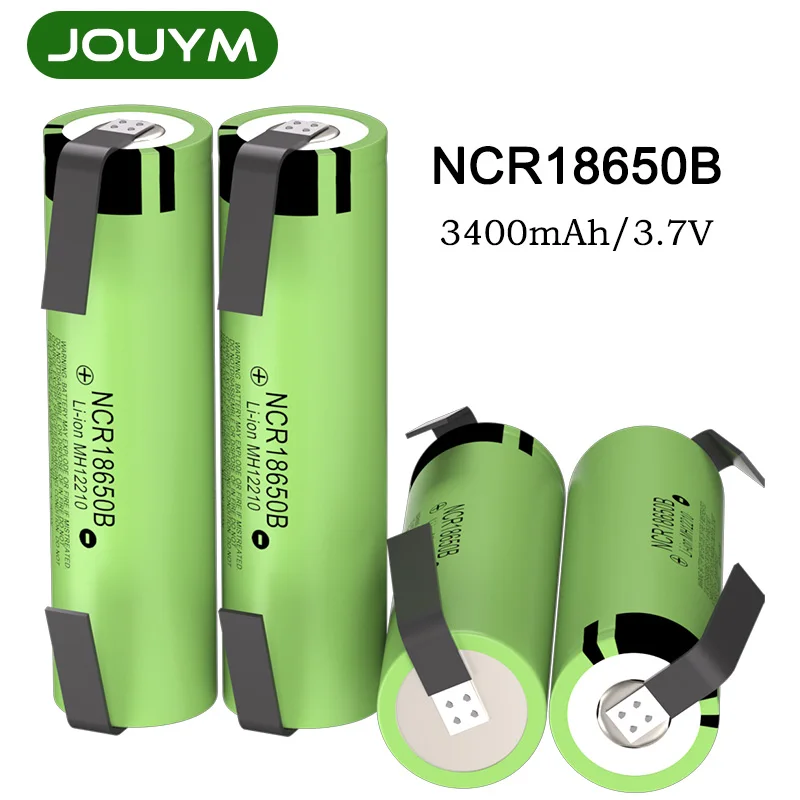 

JOUYM 18650 Battery 3400mAh NCR18650B Lithium Rechargeable Batteries 3.7V High Current Cells (Welded Nickel Strips)