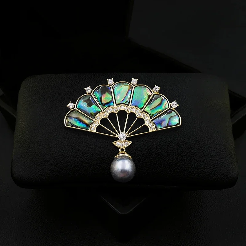 

1987 Brooch Custom High-End New Chinese-Style Retro Fan Neckline Corsage Cheongsam Pins Clothes Accessories Pearl Jewelry Women