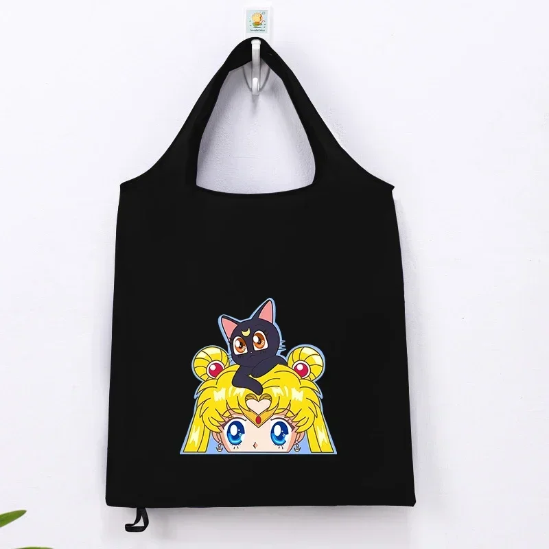 Sailor Moons Women Folding Shopping Bag Easy To Carry Reusable Large Capacity Eco-Friendly Storage Tote Handbag Bags Girls Gifts