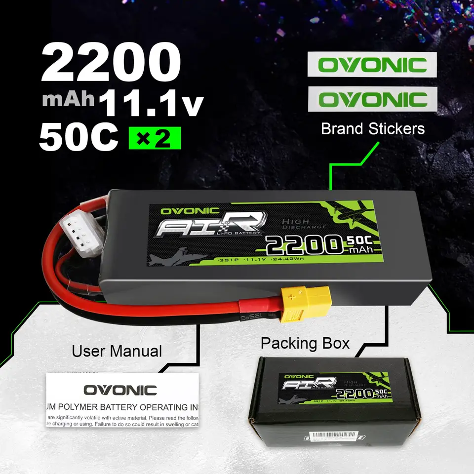 Ovonic-Lipoバッテリー,11.1 v, 2200 mah, 50c, 3s,xt60,rc evader bx