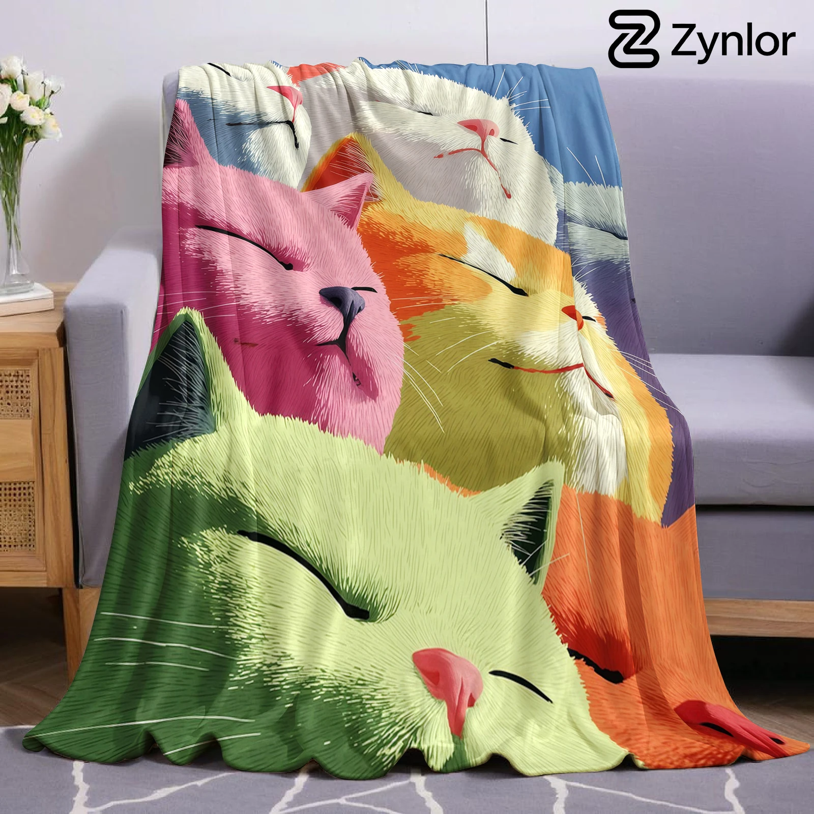 Christmas Throw Blanket - カラフルな猫のアニメプリントフランネルブランケット、柔らかく暖かい子供用ブランケット、寝室、ソファ、ベッド、クリスマス、オフィス、車用