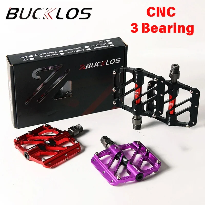 BUCKLOS Bicycle Pedals 3 Bearing MTB Road Bike CNC Contact Flat Pedal Platform Non Slip Platform Pedal for Mountain BMX Parts