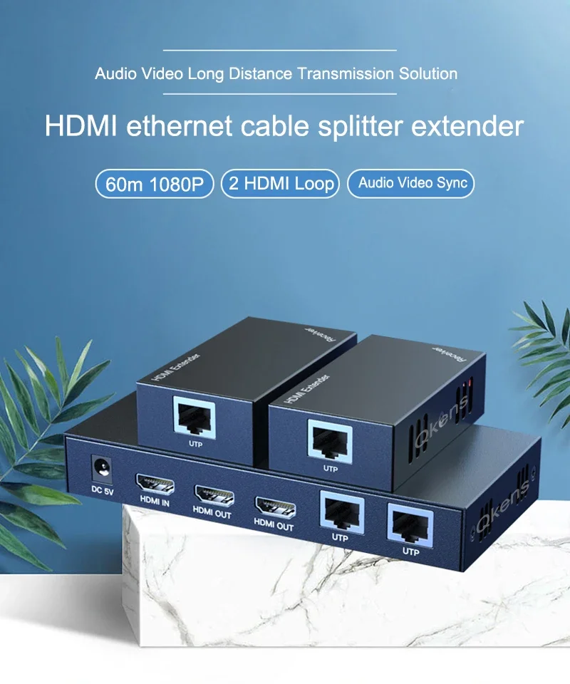 1080P HDMI RJ45 Extender By Ethernet Cat6 Cable 60m Video Transmitter Receiver Converter 1 To 2 Kit 1x2 HDMI Loop 1 In 2 3 4 Out