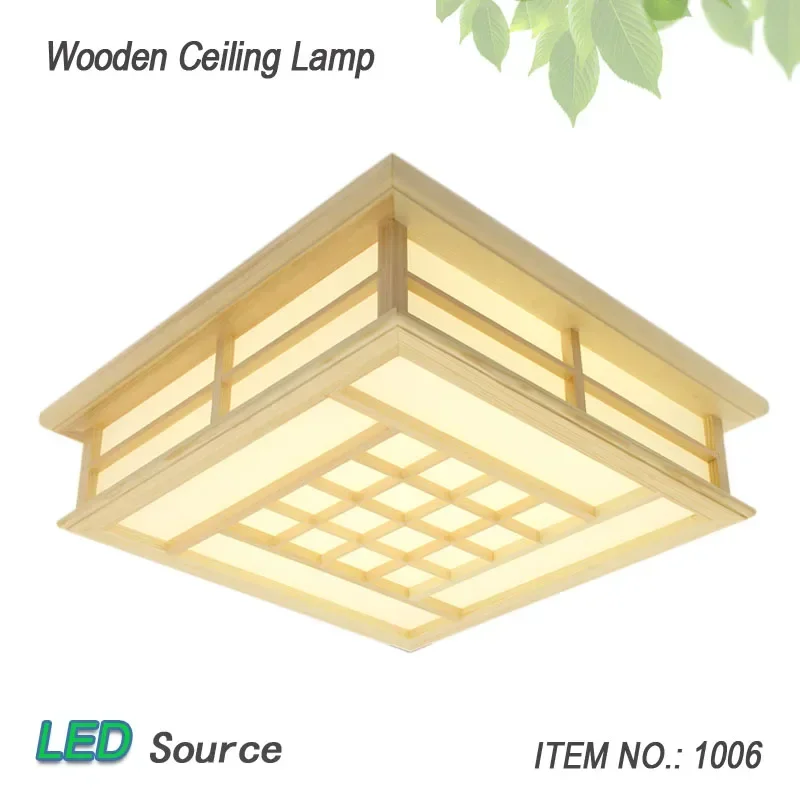 

Japanese Style Tatami Wood Ceiling and Pinus Sylvestris Ultrathin LED Lamp Natural Color Square Grid Paper Ceiling Lamp Fixture