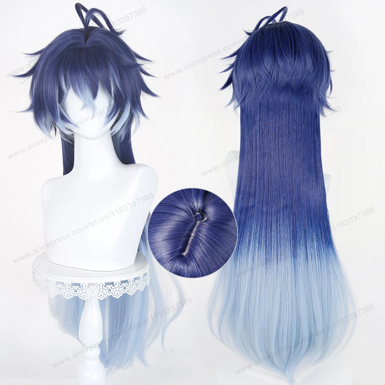 Flins Cosplay Wig 85cm Long Blue Gradient Wigs Women Hair Anime Cosplay Wig Halloween Heat Resistant Synthetic Hair