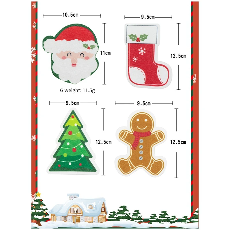 8 PCS Christmas Sponges Kitchen Dual Sided Dish Sponges As Shown Sponge For Washing Dishes Santa Christmas Tree Gingerbread Man