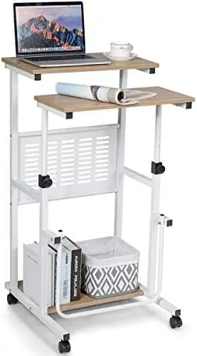 

Rolling Standing Desk Stand Up Desk, Height Adjustable Home Office Desk with Standing & Seating 2 Modes, Flexible Wheels &am