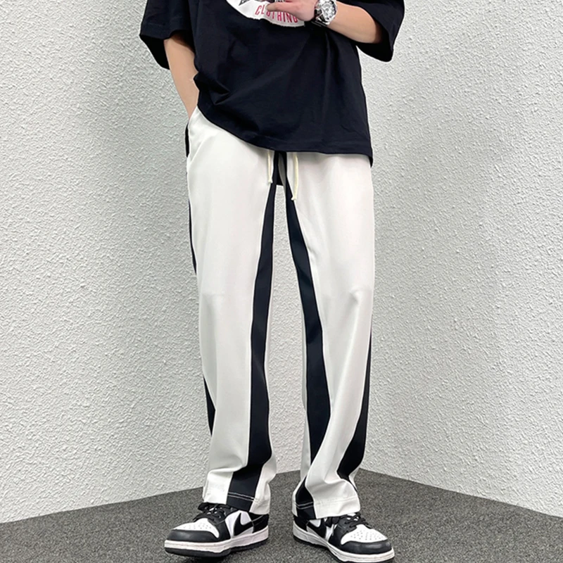 

Spring Summer Patchwork Pants Men's Streetwear Thin Straight Casual Sweatpants Men Loose Mopping Wide Leg Pants