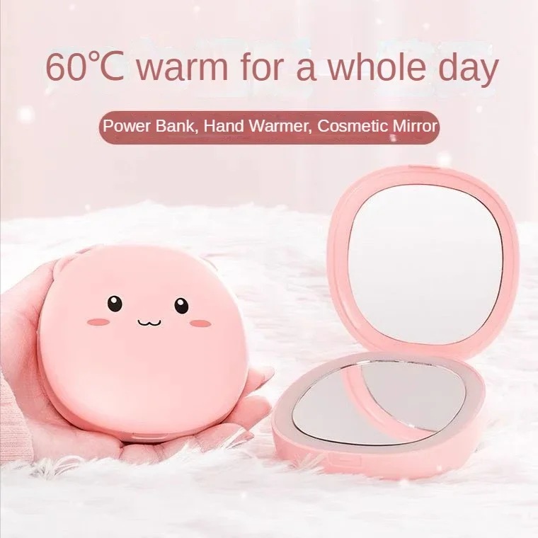 Hand Warmer Rechargeable 3In1 Cartoon Portable Heater USB Charge Power Bank Cosmetic Mirror Hand Warmer In Winter Three Colors