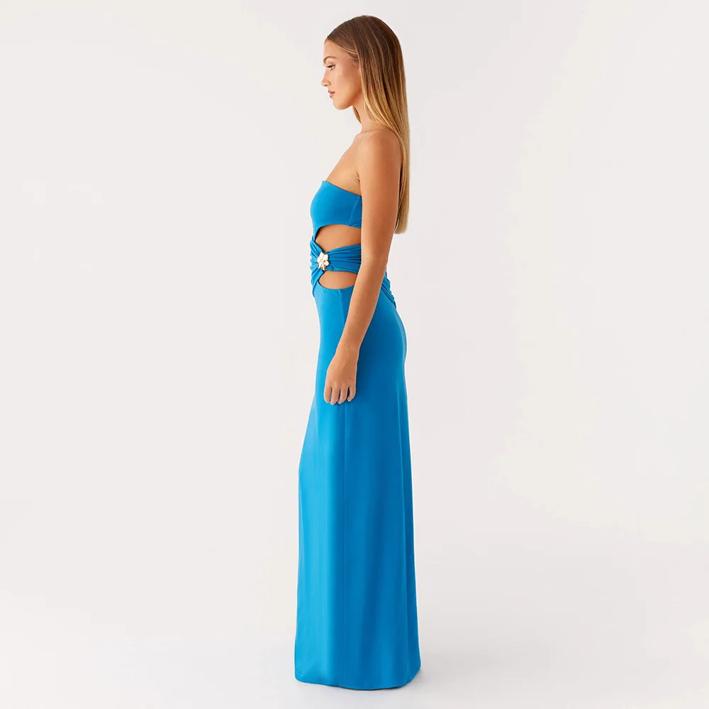 Apprabant verano mujer sin tirantes recortado A-Line Maxi vestido Patchwork Metal flor Sexy ajustado ceñido al cuerpo tubo vestido largo ropa de fiesta