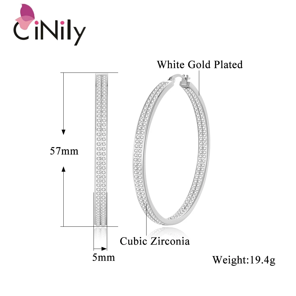 CiNily Stainless Steel Double Layer Cubic Zirconia Hoop Earrings Silver/Rose Gold Plated Large Earrings For Women Girls Party