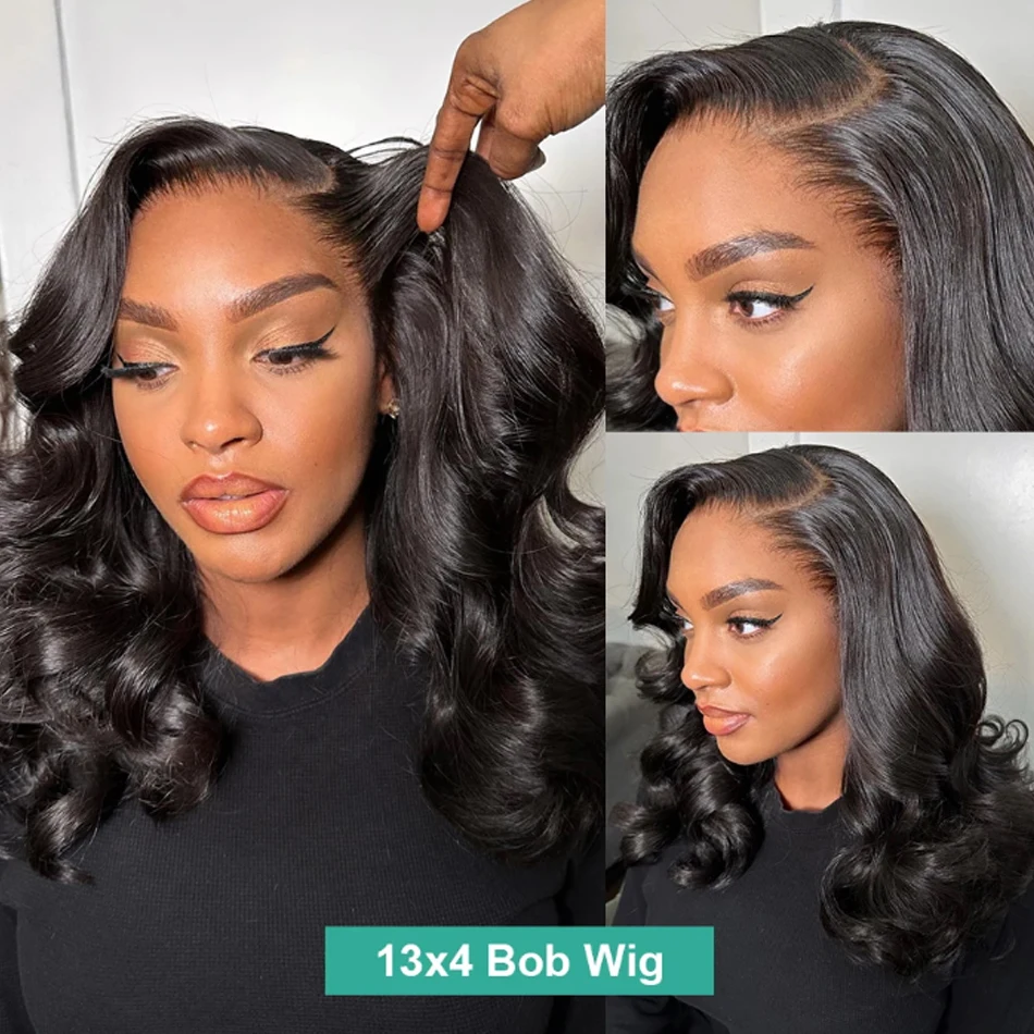 Glueless Body Wave Peruca Curta Bob, Onda Solta, Lace Frontal, 100% Perucas de Cabelo Humano, Desgaste Brasileiro para Ir Natural, PrePlucked Hairline