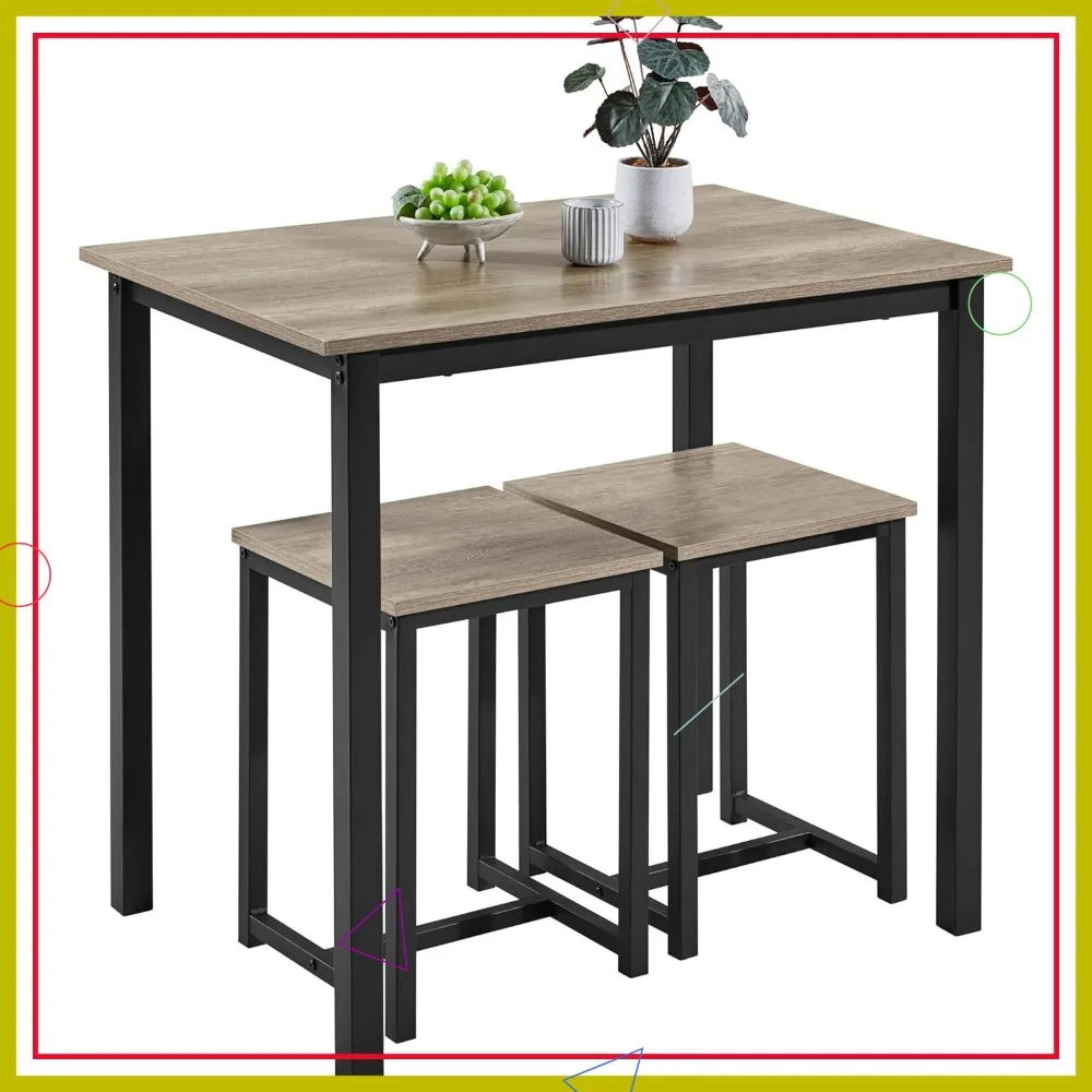 

Компактный обеденный стол из 3 предметов с 2 табуретками — компактный кухонный стол для небольших квартир, серый