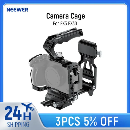 Jaula de cámara NEEWER para jaula FX3 FX30 y Kit de extensión de mango XLR con abrazadera de Cable HDMI, riel NATO, jaula para cámara portátil
