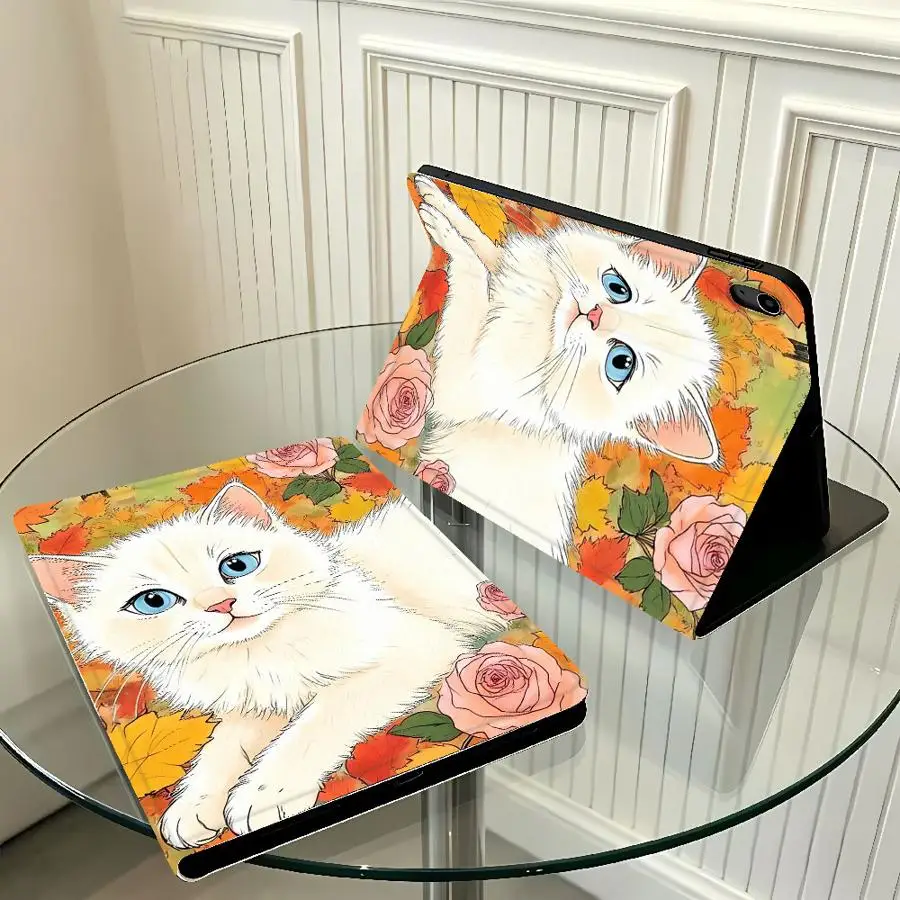 Case for Xiaomi Pad 5 6 7 8 Pro Pad 6s Pro 7 Ultra Redmi Pad SE K Pad 8.8 9.7 12.4 Inch With Pencil Holder Cartoon Cat Flower