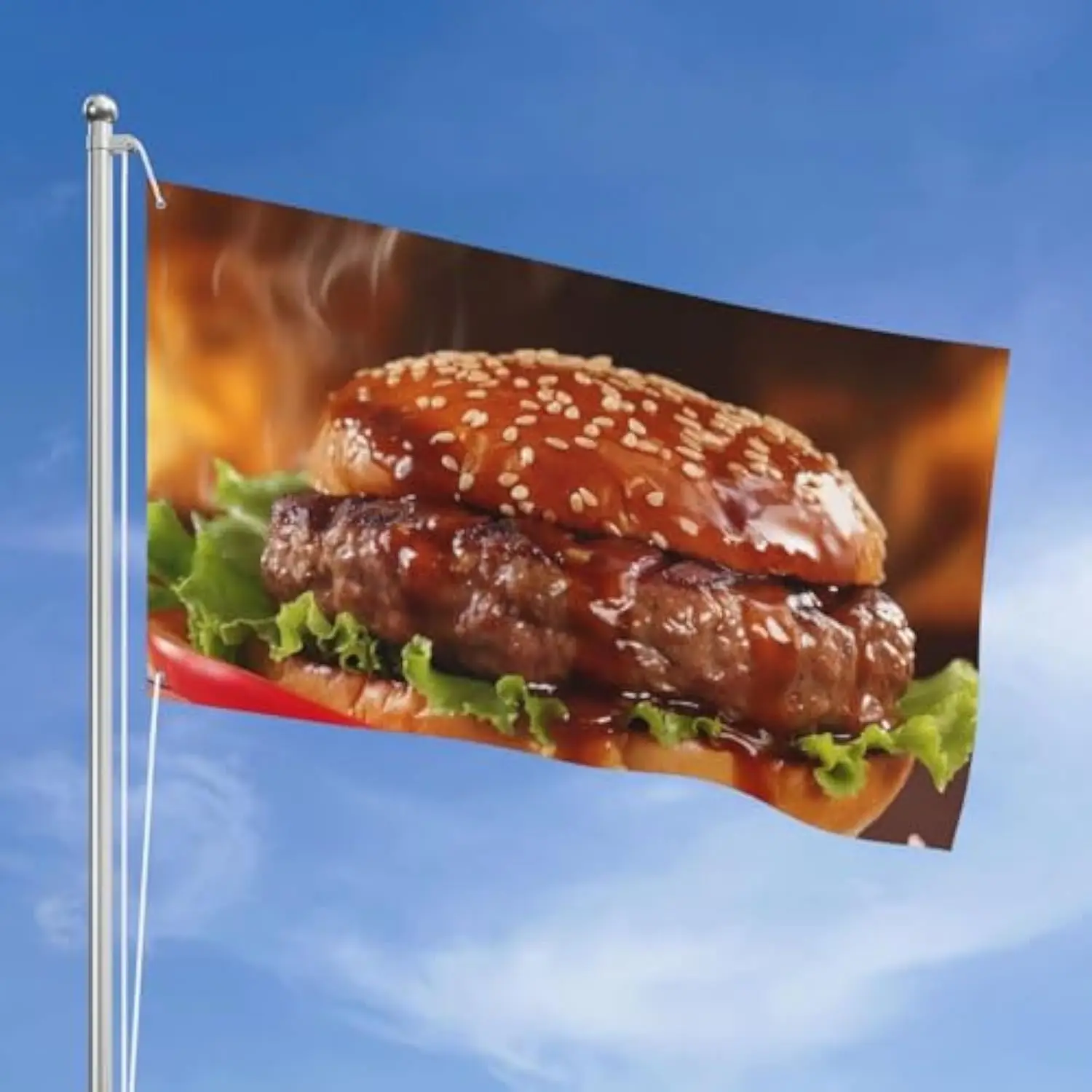 Hamburger Steak BBQ Flag 3x5 Ft And 4x6FT Outdoor Single-sided Printing Yard Banner Home Courtyard Decor
