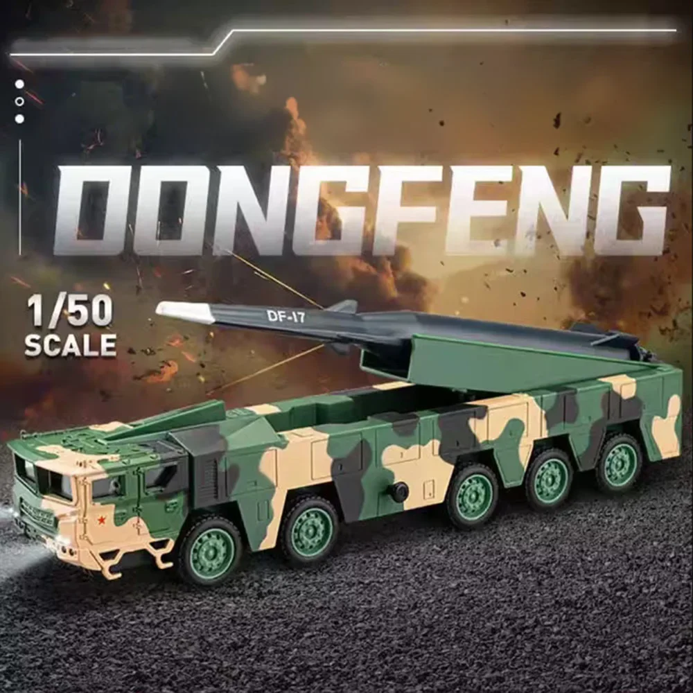 1:50 Scale DF-17 Missile Launch Cars Model Alloy Diecast Toys with Light Music Military Models Vehicles for Children Adult Gifts