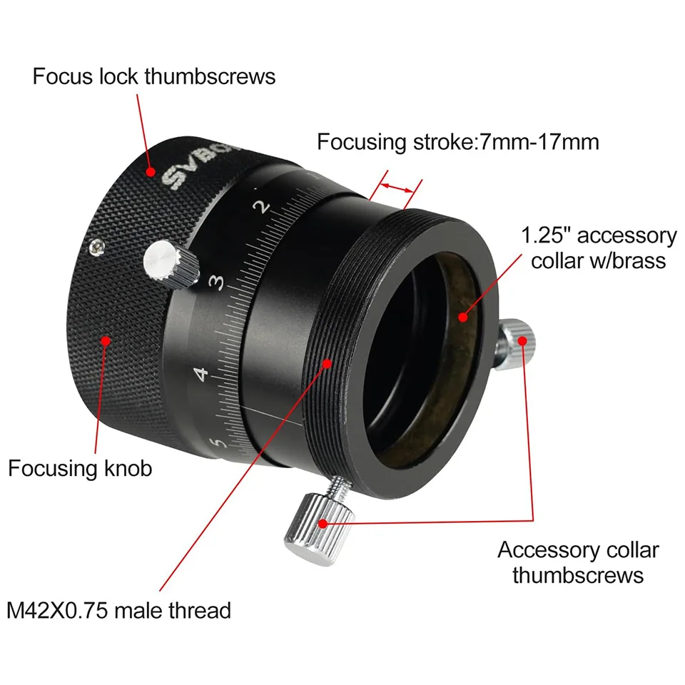 SVBONY SV161 Focador helicoidal duplo de 1,25" para escopo guia de telescópio