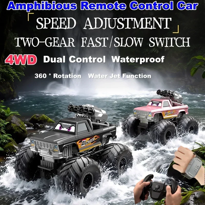 RC Amphibious Car Toys 4WD Remote Control Waterproof Amphibious Car 3D Rotation Water Jet High Low Speed Mode Multiplayer