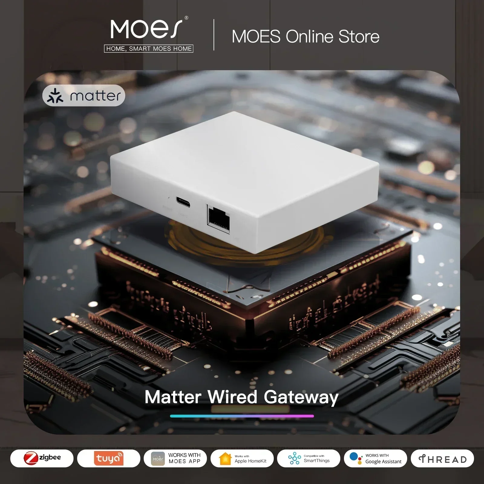 

MOES Tuya Zigbee Matter Thread Gateway Smart Home Bridge Matter Hub Support Voice Control Siri Homekit Smartthings Google Alexa