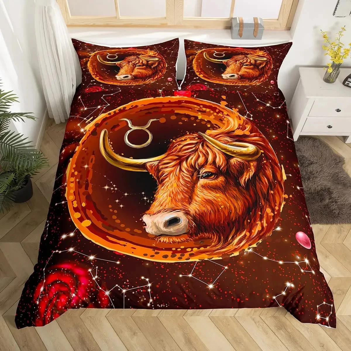 Twelve Constellation Duvet Cover Set Galaxy Tie Dye Comforter Cover Starry Sky Outer Space Cosmos Bedding Set Twin For Boys Girl