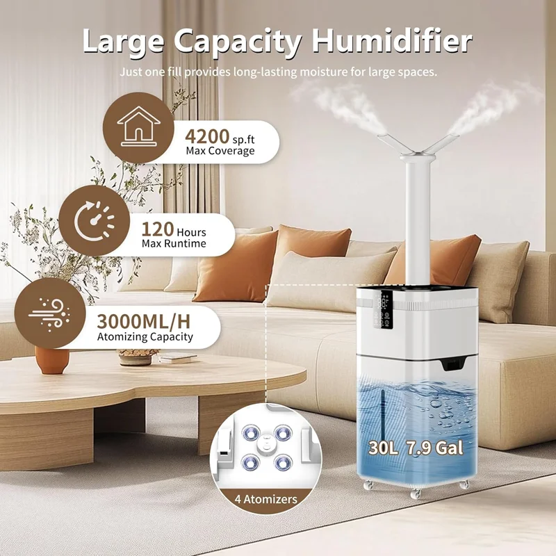 30L Humidifiers Commercial Humidifier High Capacity Humidifier Remote Control, Touch, Wifi Control Supermarkets And Vegetable