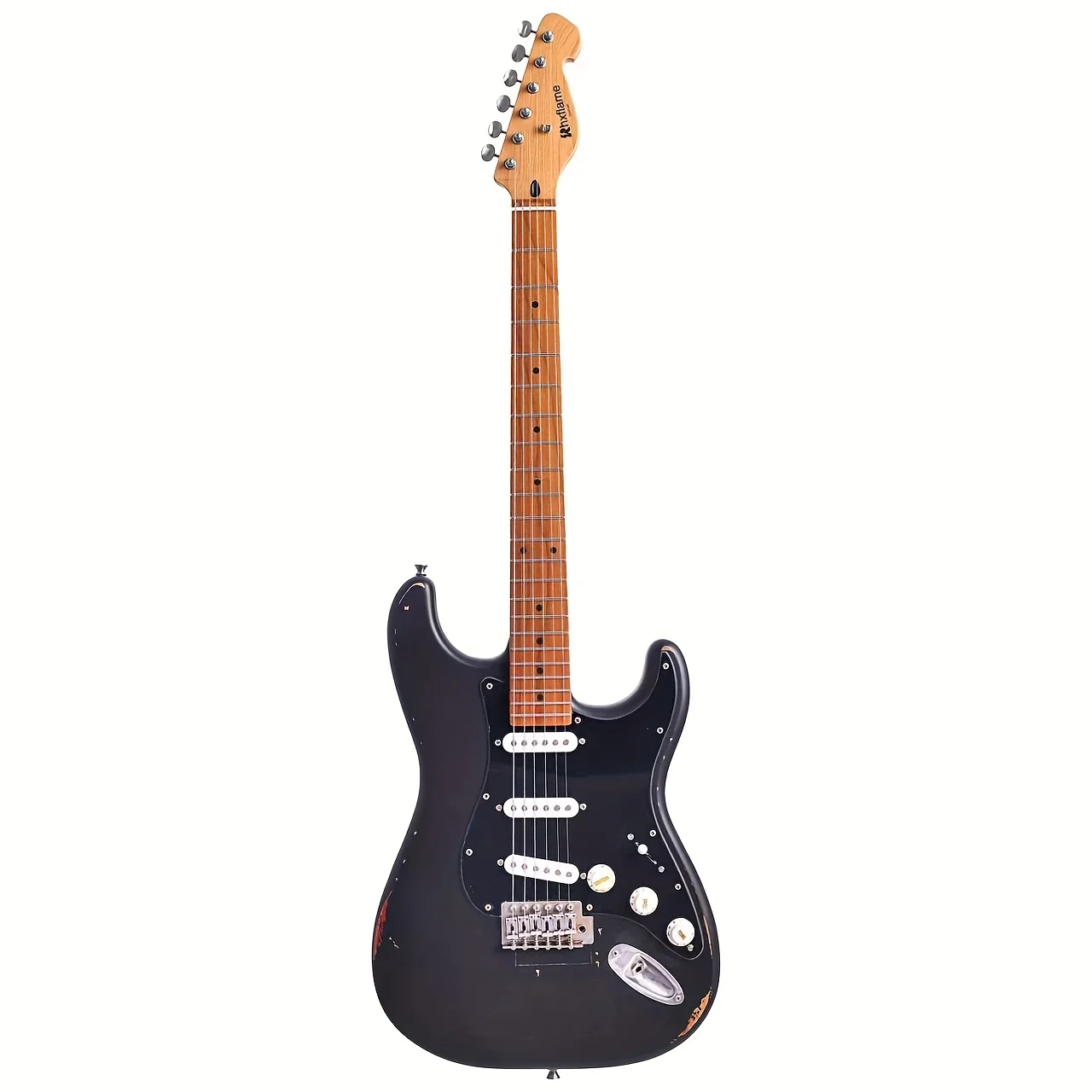 Guitarra Eléctrica Vintage Rhxflame de 6 Cuerdas, Modelo David Black Sunburst, Cuerpo de Aliso, Mástil de Arce Tostado, Trastes Redondeados, Clavijas Vintage