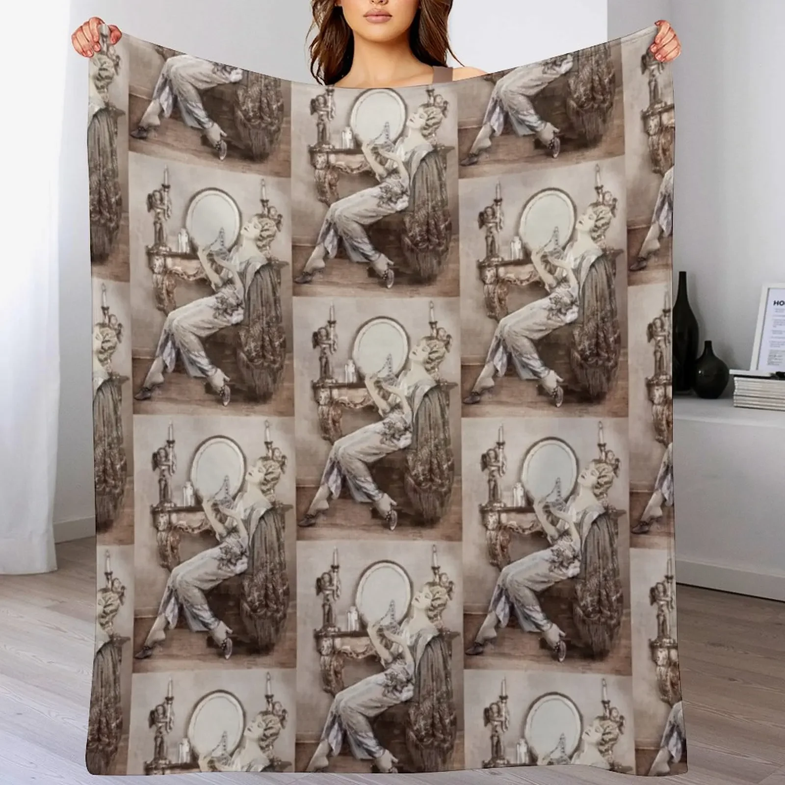 

Vintage Glam Gal with Bottle of Perfume Throw Blanket Sofa Quilt Large Decorative Throw Decorative Beds Blankets