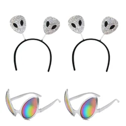 Halloween Alien Four-Piece Silver Magic Alien Headband Silver Frame Color Film Alien Glasses