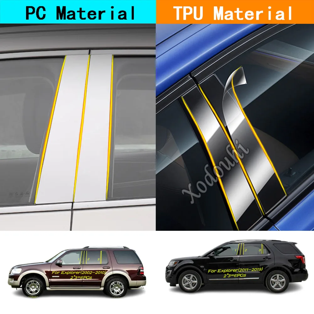 

Car TPU/Glossy Mirror Pillar Post Cover Door Trim Window Piano Black Molding Sticker Plate For Ford Explorer 2002 2003 2004-2019