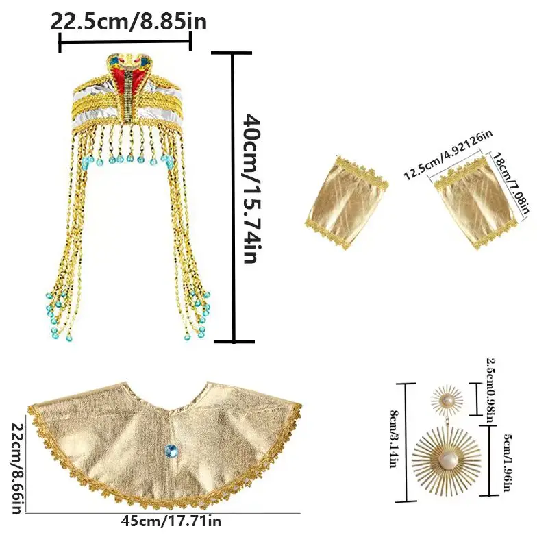 زي PESENAR للهالوين كليوباترا للنساء يتضمن فستانًا مضفرًا لغطاء رأس الملكة المصرية