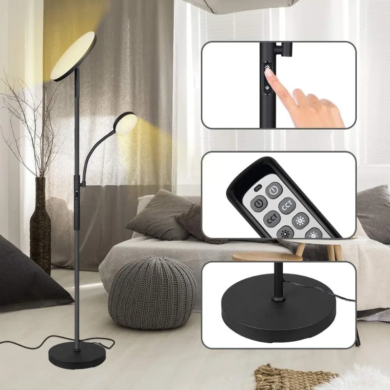 Floor Lamp LED Floor Lamps for Living Room Bright Lighting, 27W/2000LM Main Light and 7W/350LM Side Reading Lamp,