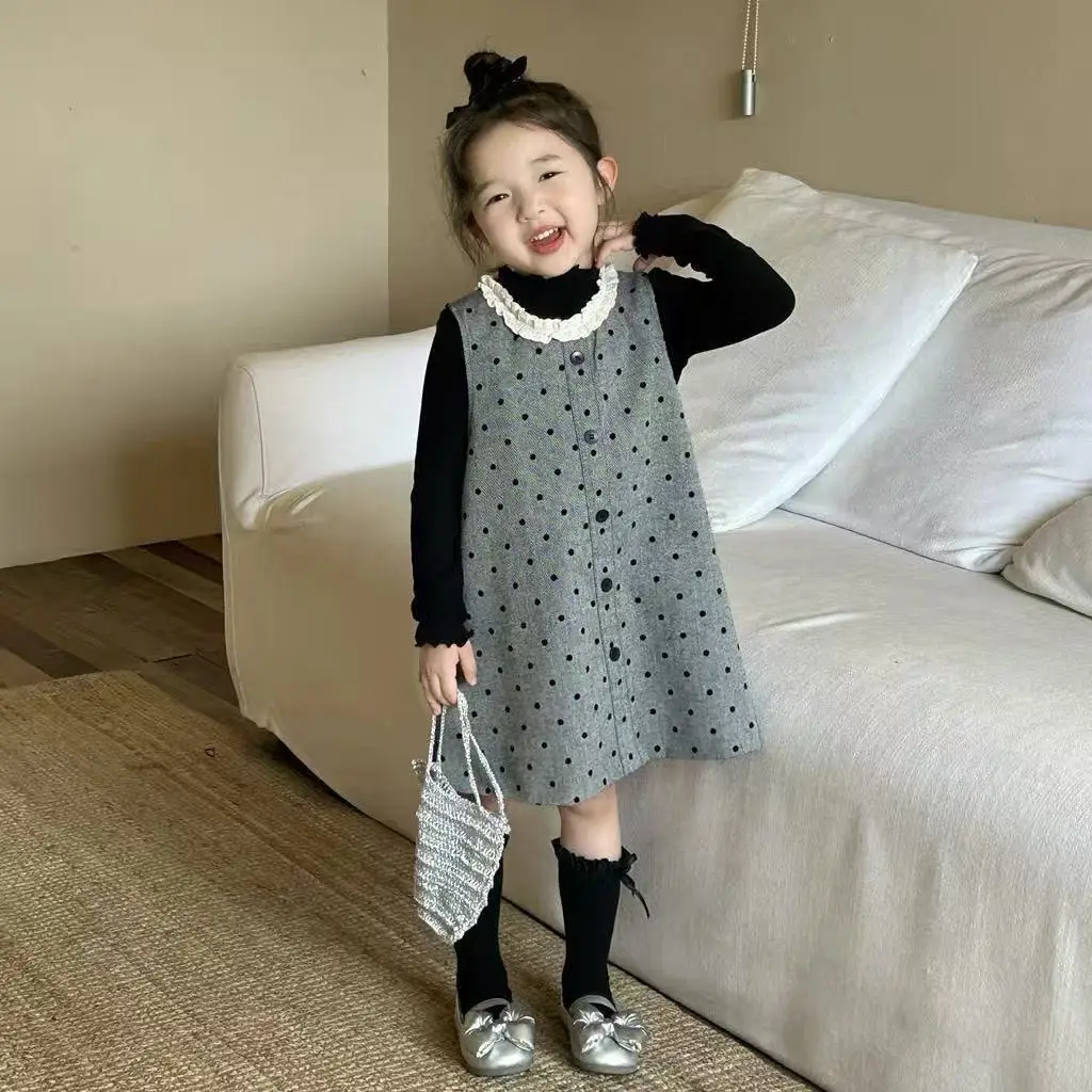 

Spring and Autumn Girls' Dress Set 2026 New Children's Long Sleeve T-shirt+Tank Top Dress Two-piece Set 90-150cm