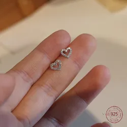 925 Sterling Silver Micro-set Zircon Heart Stud Earrings for Women Plated 14k Gold Mini Earring Girl Birthday Gifts Jewelry