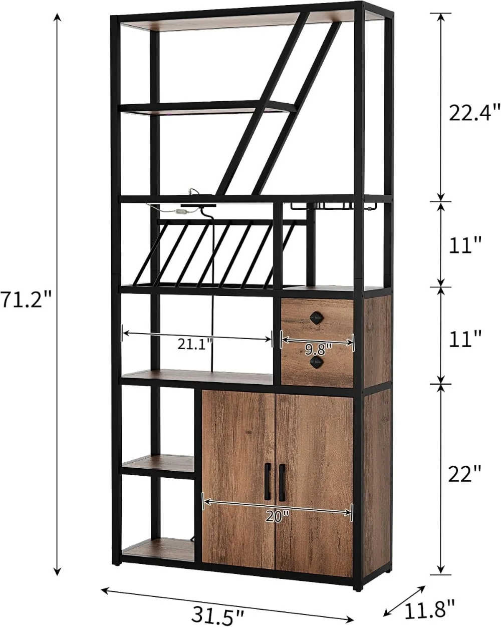 LED Wine Bar Cabinet with Power Outlets, Tall Coffee Station with Wine Rack for Kitchen Living Room