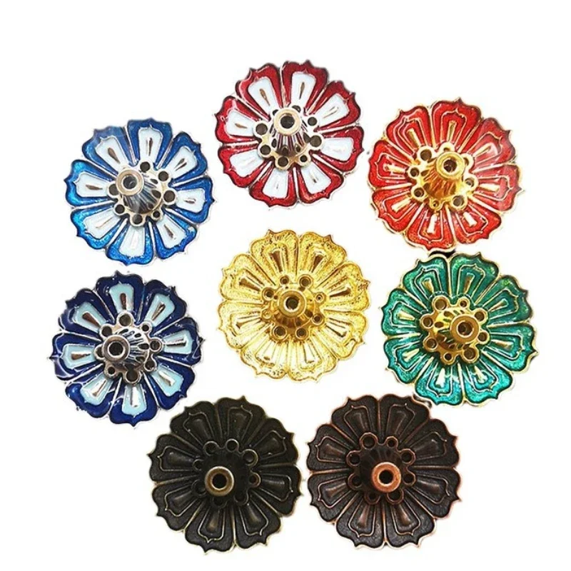 1PCS Lotus Alloy Incense Burner Stick Holder Home Buddhism Line Incense Plate Sandalwood Coil Base Temples Delicate Home Decor