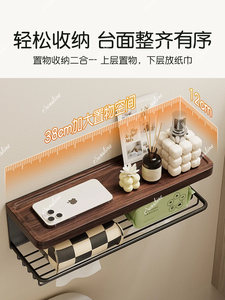 Toilet toilet carton bathroom toilet free punching, shelf solid wood, roll paper rack