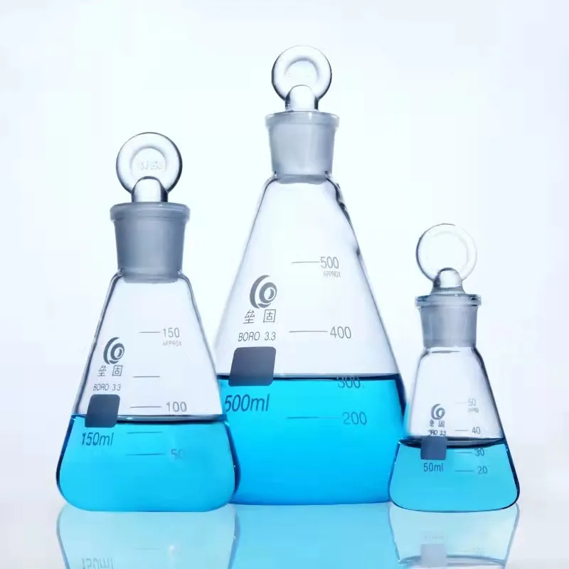 Matraz cónico de vidrio de borosilicato, frasco de laboratorio de 1 unids/lote, de 50ml a 1000ml, con tapón de anillo de tierra #19 #24 #29