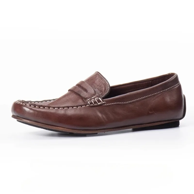 

British Style Fashion Loafers Men's Soft Genuine Leather Spring Summer Slip on Breathable Sewing Handmade Driving Shoes Male
