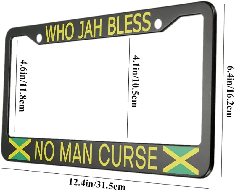 Who Jah Bless No Man Curse Aluminum Alloy License Plate Frame Jamaican Flag Green Black Yellow Color Applicable to US Standard