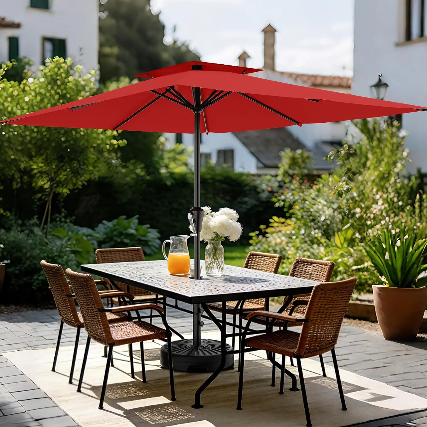 Large Umbrella Patio Outdoor w/ Tilt and 8 Sturdy Ribs, UV-Protection Market Umbrellas for Pool, Deck, or Garden