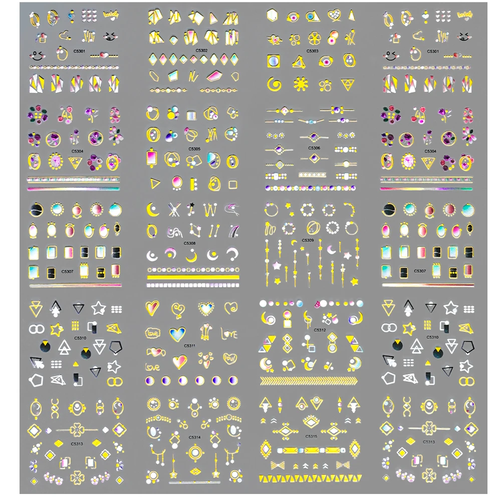 30Pcs Gold Edge Moon Heart Nail Sticker Self-Adhesive Luxury Metallic Zodiac Nail Decal Sliders Manicure Tips Nail Decoration
