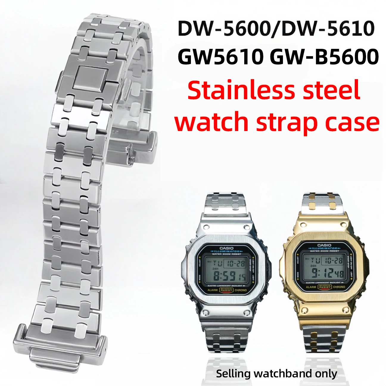 Caja de correa de reloj de acero inoxidable para Casio G-SHOCK GW5610 DW-5600 GW-B5600 Mod kit caja de Metal correa de reloj accesorios modificados para hombres